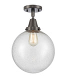 447-1C-OB-G204-10 1-Light 10" Oil Rubbed Bronze Flush Mount - Seedy Beacon Glass - LED Bulb - Dimmensions: 10 x 10 x 12.5 - Sloped Ceiling Compatible: No