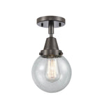447-1C-OB-G204-6 1-Light 6" Oil Rubbed Bronze Flush Mount - Seedy Beacon Glass - LED Bulb - Dimmensions: 6 x 6 x 10.75 - Sloped Ceiling Compatible: No