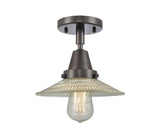 447-1C-OB-G2 1-Light 8.5" Oil Rubbed Bronze Flush Mount - Clear Halophane Glass - LED Bulb - Dimmensions: 8.5 x 8.5 x 7 - Sloped Ceiling Compatible: No