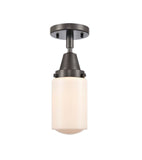 447-1C-OB-G311 1-Light 4.5" Oil Rubbed Bronze Flush Mount - Matte White Cased Dover Glass - LED Bulb - Dimmensions: 4.5 x 4.5 x 9.75 - Sloped Ceiling Compatible: No