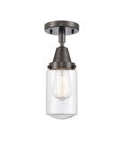 447-1C-OB-G312 1-Light 4.5" Oil Rubbed Bronze Flush Mount - Clear Dover Glass - LED Bulb - Dimmensions: 4.5 x 4.5 x 9.75 - Sloped Ceiling Compatible: No