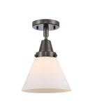 447-1C-OB-G41 1-Light 7.75" Oil Rubbed Bronze Flush Mount - Matte White Cased Large Cone Glass - LED Bulb - Dimmensions: 7.75 x 7.75 x 11 - Sloped Ceiling Compatible: No