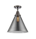 447-1C-OB-G43-L 1-Light 12" Oil Rubbed Bronze Flush Mount - Plated Smoke Cone 12" Glass - LED Bulb - Dimmensions: 12 x 12 x 15.5 - Sloped Ceiling Compatible: No