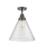 447-1C-OB-G44-L 1-Light 12" Oil Rubbed Bronze Flush Mount - Seedy Cone 12" Glass - LED Bulb - Dimmensions: 12 x 12 x 15.5 - Sloped Ceiling Compatible: No