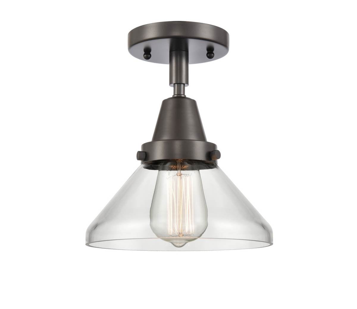 447-1C-OB-G4472 1-Light 8" Oil Rubbed Bronze Flush Mount - Clear Caden Glass - LED Bulb - Dimmensions: 8 x 8 x 7 - Sloped Ceiling Compatible: No