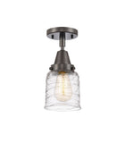 447-1C-OB-G513 1-Light 5" Oil Rubbed Bronze Flush Mount - Clear Deco Swirl Small Bell Glass - LED Bulb - Dimmensions: 5 x 5 x 10 - Sloped Ceiling Compatible: No