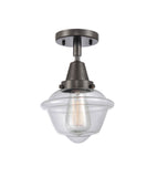 447-1C-OB-G532 1-Light 7.5" Oil Rubbed Bronze Flush Mount - Clear Small Oxford Glass - LED Bulb - Dimmensions: 7.5 x 7.5 x 9 - Sloped Ceiling Compatible: No