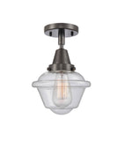 447-1C-OB-G534 1-Light 7.5" Oil Rubbed Bronze Flush Mount - Seedy Small Oxford Glass - LED Bulb - Dimmensions: 7.5 x 7.5 x 9 - Sloped Ceiling Compatible: No