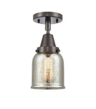 447-1C-OB-G58 1-Light 5" Oil Rubbed Bronze Flush Mount - Silver Plated Mercury Small Bell Glass - LED Bulb - Dimmensions: 5 x 5 x 12.5 - Sloped Ceiling Compatible: No