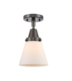 447-1C-OB-G61 1-Light 6.25" Oil Rubbed Bronze Flush Mount - Matte White Cased Small Cone Glass - LED Bulb - Dimmensions: 6.25 x 6.25 x 10 - Sloped Ceiling Compatible: No