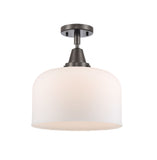 447-1C-OB-G71-L 1-Light 12" Oil Rubbed Bronze Flush Mount - Matte White Cased X-Large Bell Glass - LED Bulb - Dimmensions: 12 x 12 x 12.5 - Sloped Ceiling Compatible: No