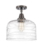 447-1C-OB-G713-L 1-Light 12" Oil Rubbed Bronze Flush Mount - Clear Deco Swirl X-Large Bell Glass - LED Bulb - Dimmensions: 12 x 12 x 12.5 - Sloped Ceiling Compatible: No
