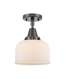 447-1C-OB-G71 1-Light 8" Oil Rubbed Bronze Flush Mount - Matte White Cased Large Bell Glass - LED Bulb - Dimmensions: 8 x 8 x 10.375 - Sloped Ceiling Compatible: No