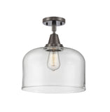 447-1C-OB-G72-L 1-Light 12" Oil Rubbed Bronze Flush Mount - Clear X-Large Bell Glass - LED Bulb - Dimmensions: 12 x 12 x 12.5 - Sloped Ceiling Compatible: No