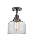 447-1C-OB-G72 1-Light 8" Oil Rubbed Bronze Flush Mount - Clear Large Bell Glass - LED Bulb - Dimmensions: 8 x 8 x 10.375 - Sloped Ceiling Compatible: No