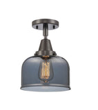 447-1C-OB-G73 1-Light 8" Oil Rubbed Bronze Flush Mount - Plated Smoke Large Bell Glass - LED Bulb - Dimmensions: 8 x 8 x 10.375 - Sloped Ceiling Compatible: No