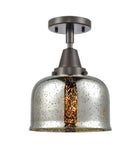 447-1C-OB-G78 1-Light 8" Oil Rubbed Bronze Flush Mount - Silver Plated Mercury Large Bell Glass - LED Bulb - Dimmensions: 8 x 8 x 10.375 - Sloped Ceiling Compatible: No