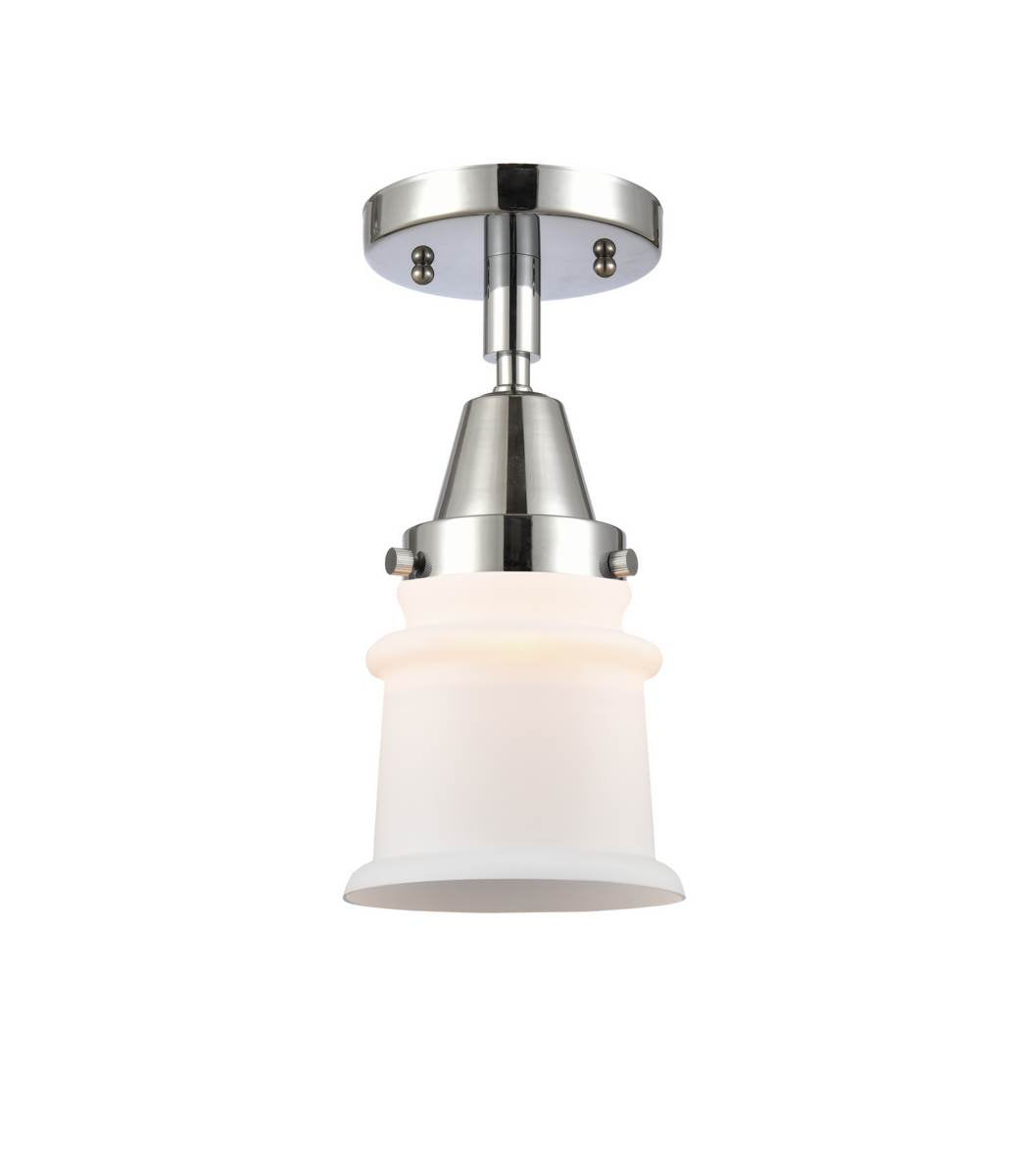 447-1C-PC-G181S 1-Light 6" Polished Chrome Flush Mount - Matte White Small Canton Glass - LED Bulb - Dimmensions: 6 x 6 x 10 - Sloped Ceiling Compatible: No