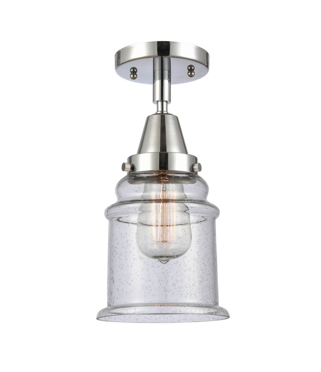 447-1C-PC-G184 1-Light 6" Polished Chrome Flush Mount - Seedy Canton Glass - LED Bulb - Dimmensions: 6 x 6 x 10 - Sloped Ceiling Compatible: No