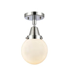 447-1C-PC-G201-6 1-Light 6" Polished Chrome Flush Mount - Matte White Cased Beacon Glass - LED Bulb - Dimmensions: 6 x 6 x 10.75 - Sloped Ceiling Compatible: No