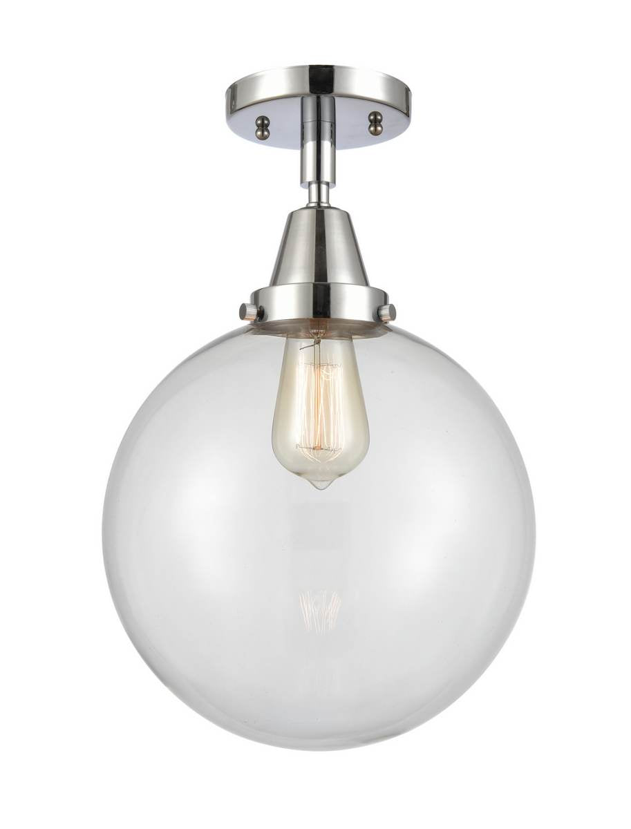 447-1C-PC-G202-10 1-Light 10" Polished Chrome Flush Mount - Clear Beacon Glass - LED Bulb - Dimmensions: 10 x 10 x 12.5 - Sloped Ceiling Compatible: No