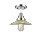 447-1C-PC-G2 1-Light 8.5" Polished Chrome Flush Mount - Clear Halophane Glass - LED Bulb - Dimmensions: 8.5 x 8.5 x 7 - Sloped Ceiling Compatible: No