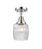 447-1C-PC-G302 1-Light 5.5" Polished Chrome Flush Mount - Thick Clear Halophane Colton Glass - LED Bulb - Dimmensions: 5.5 x 5.5 x 10.5 - Sloped Ceiling Compatible: No