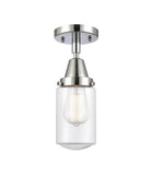 447-1C-PC-G312 1-Light 4.5" Polished Chrome Flush Mount - Clear Dover Glass - LED Bulb - Dimmensions: 4.5 x 4.5 x 9.75 - Sloped Ceiling Compatible: No