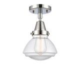 447-1C-PC-G322 1-Light 6.75" Polished Chrome Flush Mount - Clear Olean Glass - LED Bulb - Dimmensions: 6.75 x 6.75 x 7.75 - Sloped Ceiling Compatible: No