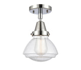 447-1C-PC-G324 1-Light 6.75" Polished Chrome Flush Mount - Seedy Olean Glass - LED Bulb - Dimmensions: 6.75 x 6.75 x 7.75 - Sloped Ceiling Compatible: No
