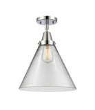 447-1C-PC-G42-L 1-Light 12" Polished Chrome Flush Mount - Clear Cone 12" Glass - LED Bulb - Dimmensions: 12 x 12 x 15.5 - Sloped Ceiling Compatible: No