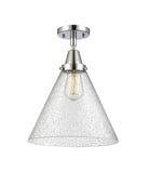 447-1C-PC-G44-L 1-Light 12" Polished Chrome Flush Mount - Seedy Cone 12" Glass - LED Bulb - Dimmensions: 12 x 12 x 15.5 - Sloped Ceiling Compatible: No