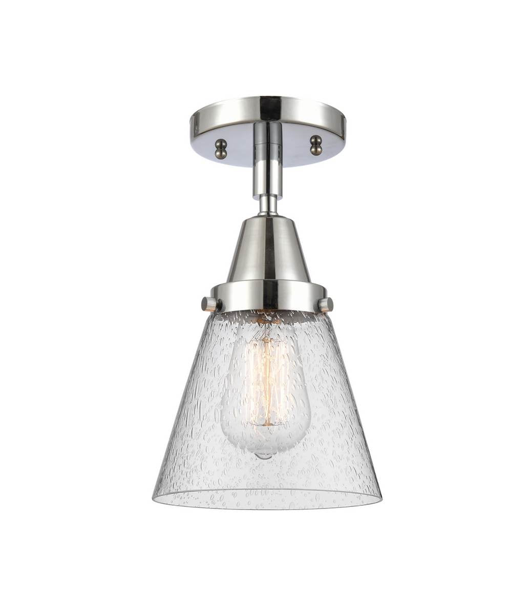 447-1C-PC-G64 1-Light 6.25" Polished Chrome Flush Mount - Seedy Small Cone Glass - LED Bulb - Dimmensions: 6.25 x 6.25 x 10 - Sloped Ceiling Compatible: No