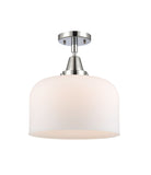 447-1C-PC-G71-L 1-Light 12" Polished Chrome Flush Mount - Matte White Cased X-Large Bell Glass - LED Bulb - Dimmensions: 12 x 12 x 12.5 - Sloped Ceiling Compatible: No