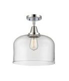 447-1C-PC-G72-L 1-Light 12" Polished Chrome Flush Mount - Clear X-Large Bell Glass - LED Bulb - Dimmensions: 12 x 12 x 12.5 - Sloped Ceiling Compatible: No