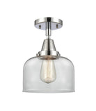447-1C-PC-G72 1-Light 8" Polished Chrome Flush Mount - Clear Large Bell Glass - LED Bulb - Dimmensions: 8 x 8 x 10.375 - Sloped Ceiling Compatible: No