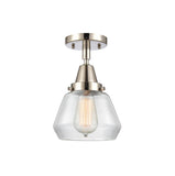 447-1C-PN-G172 1-Light 7" Polished Nickel Flush Mount - Clear Fulton Glass - LED Bulb - Dimmensions: 7 x 7 x 9 - Sloped Ceiling Compatible: No