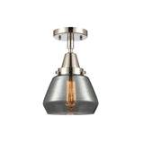 447-1C-PN-G173 1-Light 7" Polished Nickel Flush Mount - Plated Smoke Fulton Glass - LED Bulb - Dimmensions: 7 x 7 x 9 - Sloped Ceiling Compatible: No