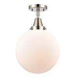 447-1C-PN-G201-10 1-Light 10" Polished Nickel Flush Mount - Matte White Cased Beacon Glass - LED Bulb - Dimmensions: 10 x 10 x 12.5 - Sloped Ceiling Compatible: No