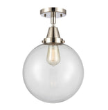 447-1C-PN-G202-10 1-Light 10" Polished Nickel Flush Mount - Clear Beacon Glass - LED Bulb - Dimmensions: 10 x 10 x 12.5 - Sloped Ceiling Compatible: No