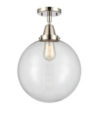 447-1C-PN-G202-12 1-Light 12" Polished Nickel Flush Mount - Clear Beacon Glass - LED Bulb - Dimmensions: 12 x 12 x 14.5 - Sloped Ceiling Compatible: No