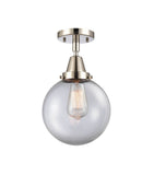 447-1C-PN-G202-8 1-Light 8" Polished Nickel Flush Mount - Clear Beacon Glass - LED Bulb - Dimmensions: 8 x 8 x 12.75 - Sloped Ceiling Compatible: No