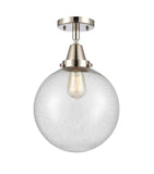 447-1C-PN-G204-10 1-Light 10" Polished Nickel Flush Mount - Seedy Beacon Glass - LED Bulb - Dimmensions: 10 x 10 x 12.5 - Sloped Ceiling Compatible: No