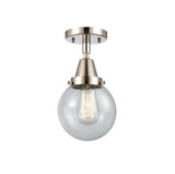 447-1C-PN-G204-6 1-Light 6" Polished Nickel Flush Mount - Seedy Beacon Glass - LED Bulb - Dimmensions: 6 x 6 x 10.75 - Sloped Ceiling Compatible: No