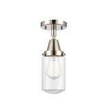 447-1C-PN-G312 1-Light 4.5" Polished Nickel Flush Mount - Clear Dover Glass - LED Bulb - Dimmensions: 4.5 x 4.5 x 9.75 - Sloped Ceiling Compatible: No