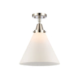 447-1C-PN-G41-L 1-Light 12" Polished Nickel Flush Mount - Matte White Cased Cone 12" Glass - LED Bulb - Dimmensions: 12 x 12 x 15.5 - Sloped Ceiling Compatible: No