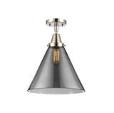 447-1C-PN-G43-L 1-Light 12" Polished Nickel Flush Mount - Plated Smoke Cone 12" Glass - LED Bulb - Dimmensions: 12 x 12 x 15.5 - Sloped Ceiling Compatible: No