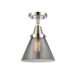 447-1C-PN-G43 1-Light 7.75" Polished Nickel Flush Mount - Plated Smoke Large Cone Glass - LED Bulb - Dimmensions: 7.75 x 7.75 x 11 - Sloped Ceiling Compatible: No