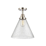 447-1C-PN-G44-L 1-Light 12" Polished Nickel Flush Mount - Seedy Cone 12" Glass - LED Bulb - Dimmensions: 12 x 12 x 15.5 - Sloped Ceiling Compatible: No