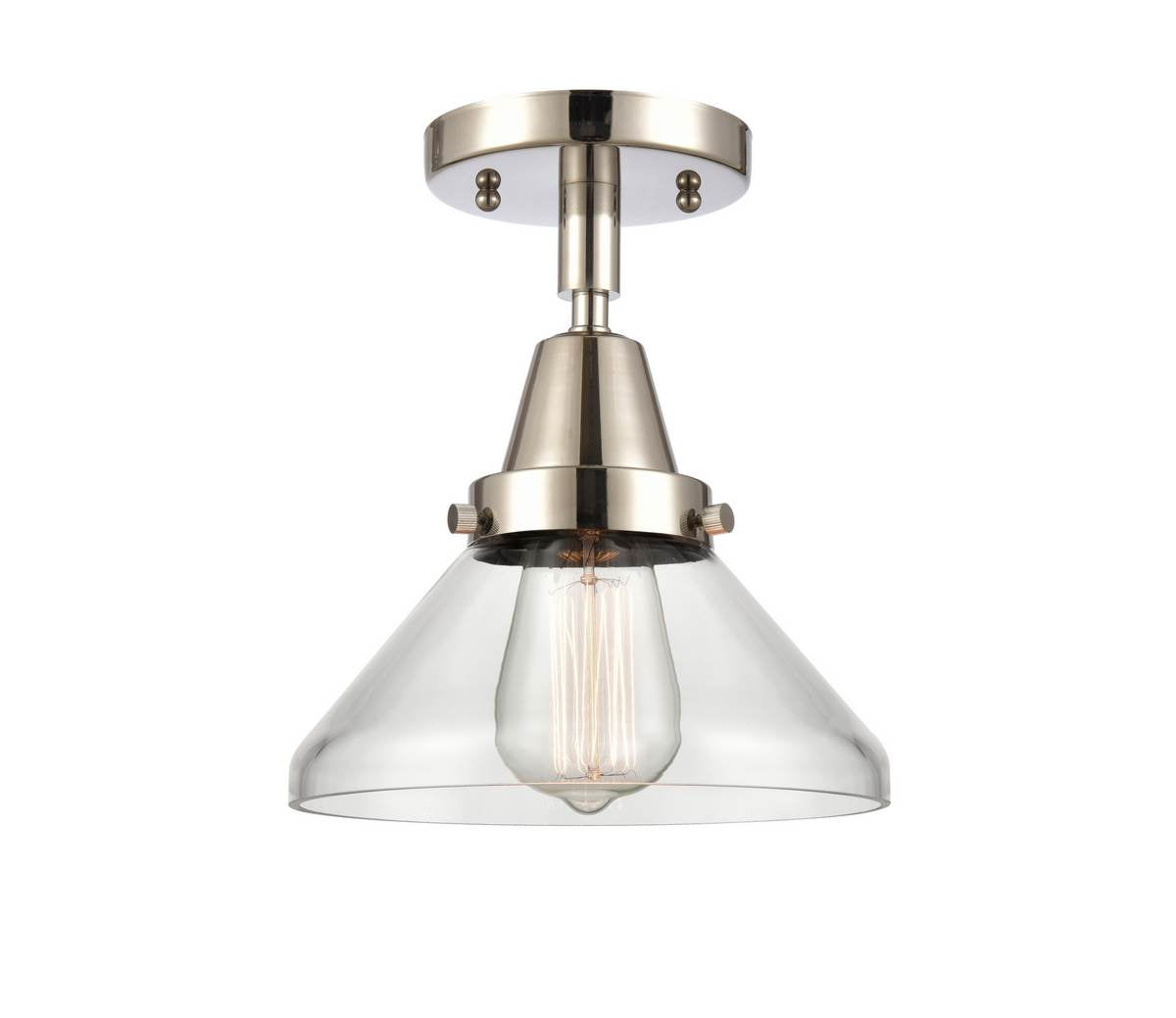 447-1C-PN-G4472 1-Light 8" Polished Nickel Flush Mount - Clear Caden Glass - LED Bulb - Dimmensions: 8 x 8 x 7 - Sloped Ceiling Compatible: No